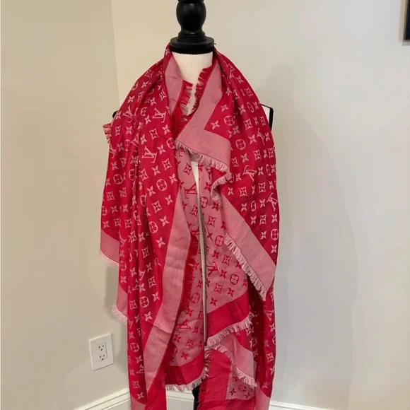 Louis Vuitton Pink Monogram Silk-Wool Scarf - Picture 1 of 4
